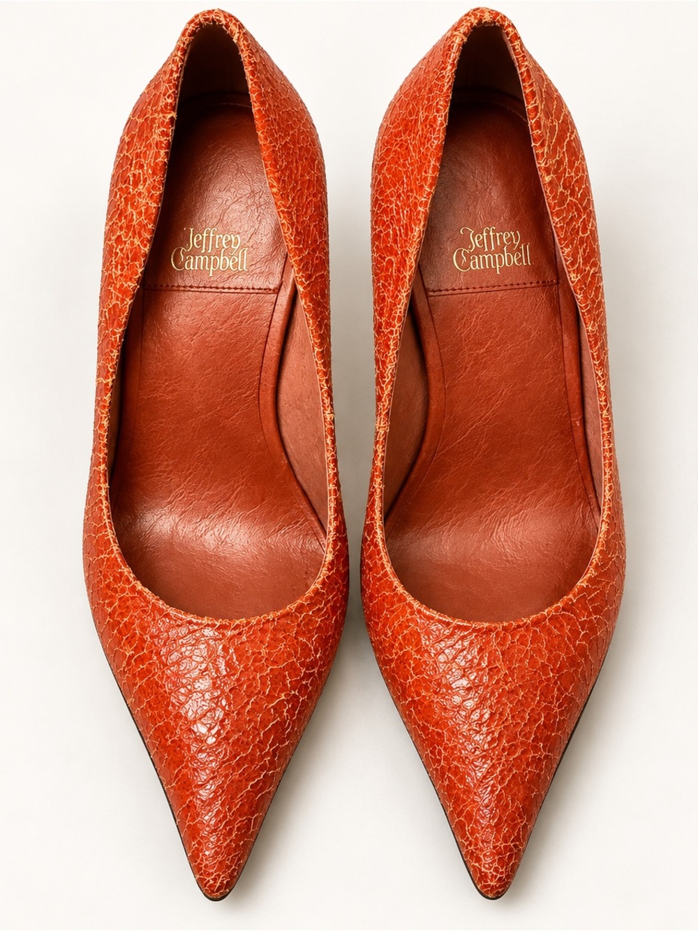 Jeffrey Campbell Pointed-Toe Textured Leather Pumps in Rust Red
